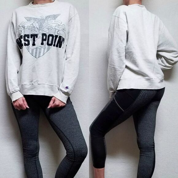 Vintage 90s Champion West Point Gray Heathered Distressed Spell Out Sweatshirt L - Picture 1 of 14